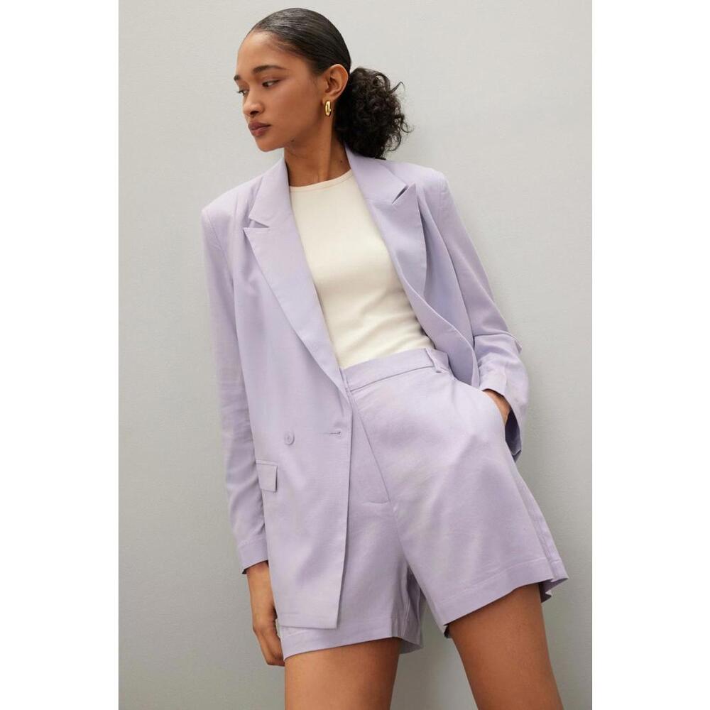 Thakoon x RTR Lilac Linen Blazer Size 8 with Fabric Pull
